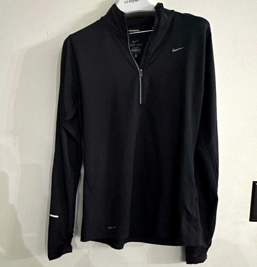 Nike Dri-FIT Women’s Black Solid 1/4 Zip Mock Neck Running Pullover Size M